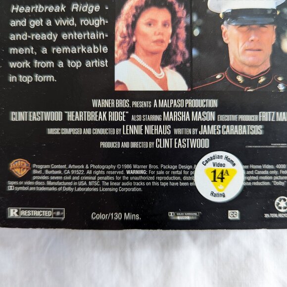3/$15 Heartbreak Ridge (1986) VHS movie with Clint Eastwood Warner Bros hits - Picture 5 of 5